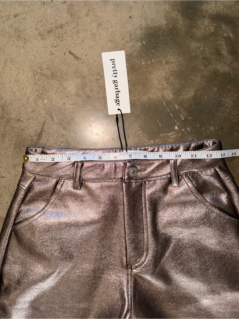 NWT Pretty Garbage Metallic Faux Leather Straight Leg Pants Rose Bronze S - Picture 4 of 12